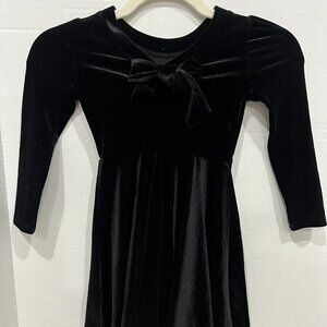 Girl - 2T - Chaser Black Stretch Velvet Bow Detail Puff Sleeve Dress